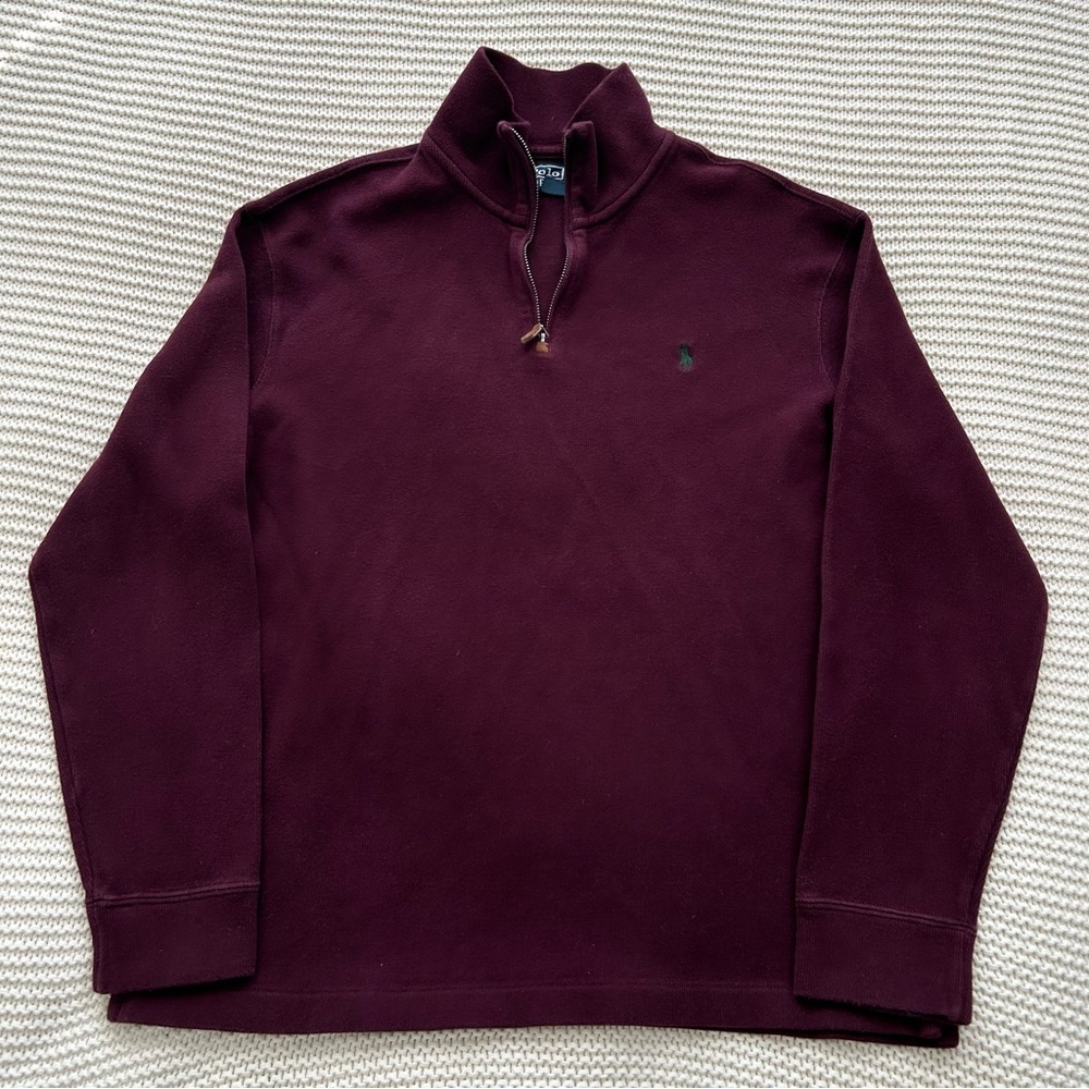 Polo Ralph Lauren Green Horse Burdundy Red Quarter Zip Sweatshirt Size Large